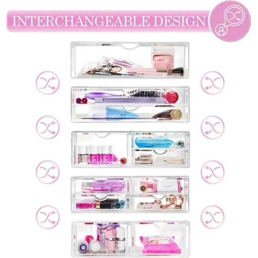 Large Stackable Acrylic Drawers - 2 Clear Storage Drawers for Organizing Make up